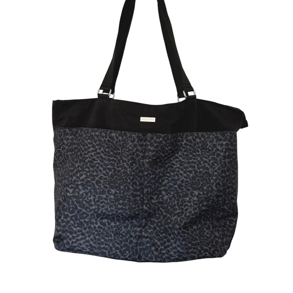 Baggallini Large Carry-All Travel Tote Black Gray Leopard Animal Print